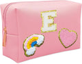 Personalized Inital Preppy Makeup Bag Set with Zipper, Monogram Waterproof Travel Cosmetic Bag for Women, Cute Preppy Patch Toiletry Bag for Traveling Outdoors, Gift Ideal for Christmas Thanksgiving