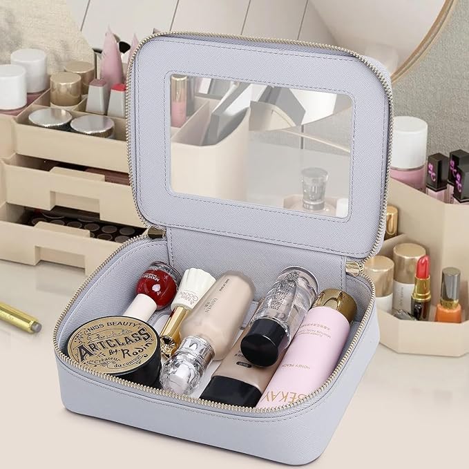 Pinkmik Clear Makeup Bag Waterproof Travel Case for Cosmetics and Toiletries Women's Purse Organizer and Clear Car Bag with Zipper (Gray, L+M+MINI)
