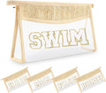 Small Boho Straw Clear Swim Makeup Bags for Women&Girls, Zipper Cosmetic Bag Chenille Varsity Letter Patch Bag, Preppy Cute Toiletry Pouch, Trendy Organizer Storage Bag for Beach Travel Essentials
