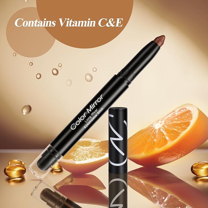 Longwear Cream Eye Shadow Sticks(16 Mocha Shimmer), Smudge-Proof, Waterproof Eyeshadow,Silky Formula Glitter With Makeup Brush,Brown Eyeshadow Stick