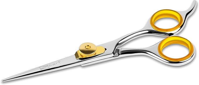 SHARF Professional 5.75” Straight Barber Scissors: Sharp 440c Japanese Stainless Steel Hair Cutting Shears For Men & Women| Gold Touch Series Trimming Scissors w/Easy Grip Handles