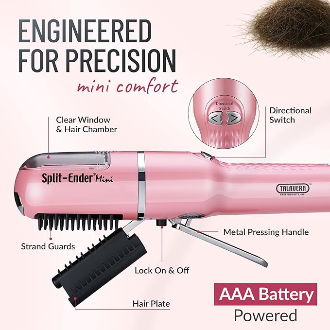 Split Ender Mini – Original Cordless Split End Hair Trimmer for Dry, Damaged, Brittle, Curly, Frizzy, or Straight Hair – Battery Operated Home Styling Tool for Split Ends (Battery-Powered, Light Pink)