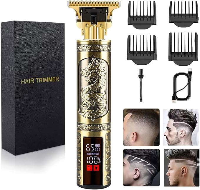 Hair Clippers for Mens Cordless Hair Trimmer T-Blade Trimmer Professional Haircut & Grooming Kit Rechargeable Edgers Clippers Hair Trimmer Shaver Cutting Kit with LCD Display (Led-Dragon)