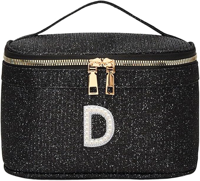 EURYNOME Makeup Bag with Custom Letter D, Water-Resistant Travel Organizer Pouch, (8.3x5.1x5.1 Inch) Cosmetic Case for Women