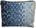 Modern Blue Checkered Makeup Bag, Blue and White Mosaic Checkered Cosmetic Bags for Women, Trendy Preppy Zipper Makeup Pouch