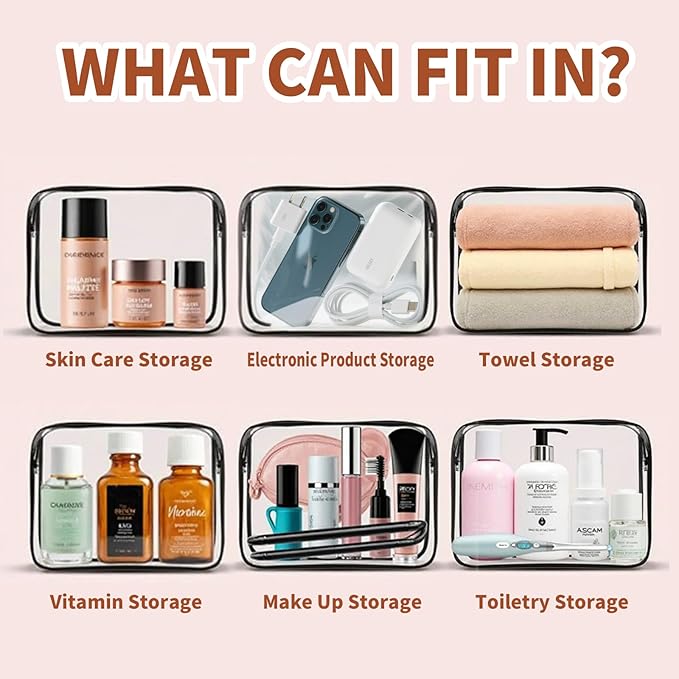 16 Packs Clear Makeup Bag - Waterproof Cosmetic Bag, Portable Travel Makeup Bag with Zipper for Men and Women