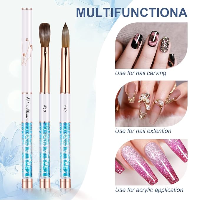 Acrylic Nail Brush Size 10, 100% Real Kolinsky Art Nail Brush for Acrylic Powder Application, Handmade Women Manicure Nail Extension Tool for Professional DIY Home Salon and Beginners