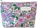 STARDW Aesthetic Floral Makeup Bag Cute Small Cosmetic Bags for Women Girls, Travel Toiletry Bag Large Capacity Zipper Makeup Pouch, Purse Organizer Pouches (Purple Florals)