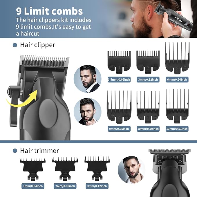 KEMEI Professional Hair Clippers for Men, Cordless Barber Clippers Set and Trimmers Kit, Rechargeable Electric Foil Shaver & Beard Trimmer, Men's Facial Grooming, Hair Cutting Tools, Gifts for Men