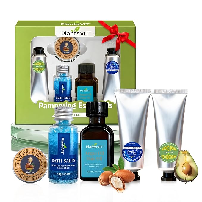 Pampering Gift for Women - Self Care Christmas Gifts Set, 5 Travel Size Essentials, Moroccan Argan Oil, Beef Tallow, Avocado Oil, Shea Butter, Bath Salt, Hair & Hand Repair, Foot Cream