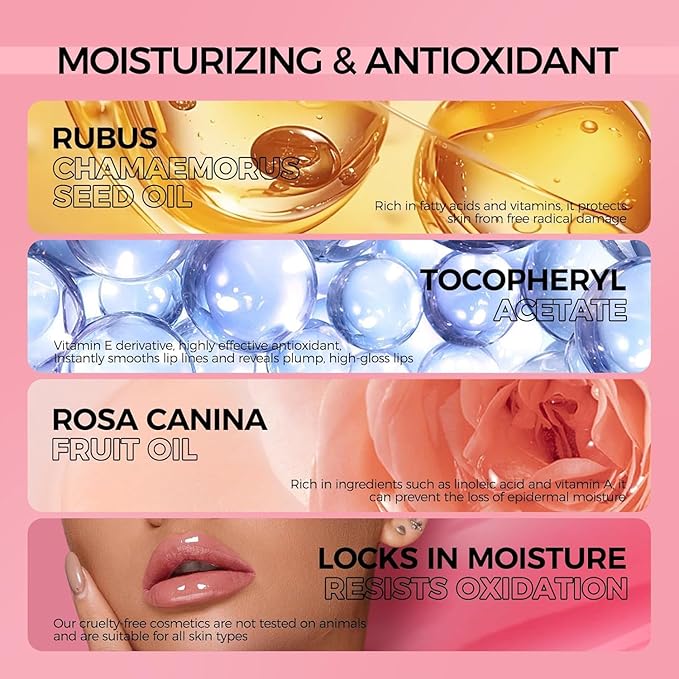 Anglicolor 2PC Lip Oil and Metallic Glitter Pink Lipstick,Natural Lip Plumper,Fruit Flavoured Lip Oil,For Dry Lip's Moisturizing Hydrating,Vegan & Cruelty-free (06 Gaia+15)