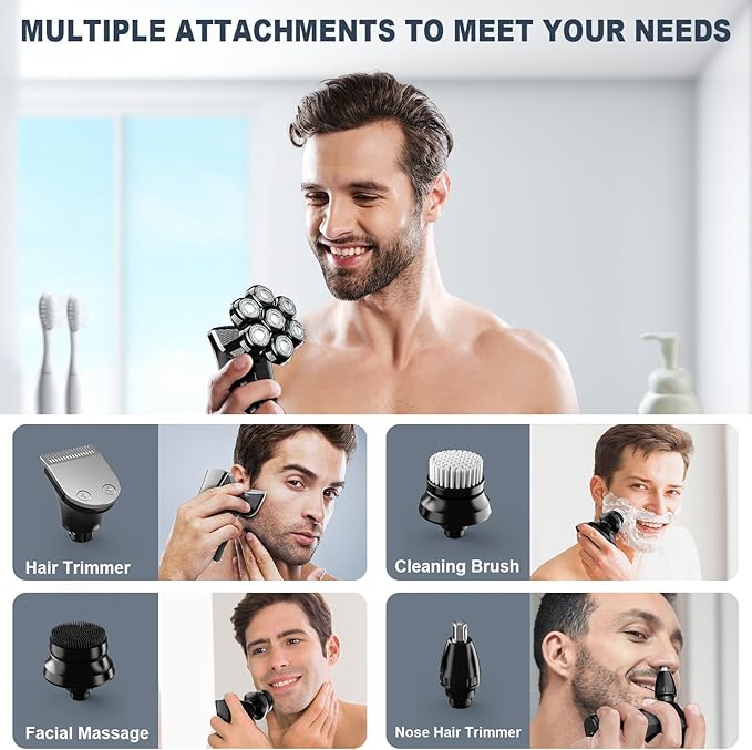 Hexus Head Shavers for Bald Men, Detachable Head Shaver Dry/Wet Bald Head Shaving for Men, IPX7 Waterproof Electric Razor with LED Display and Type-C Charge, Blue