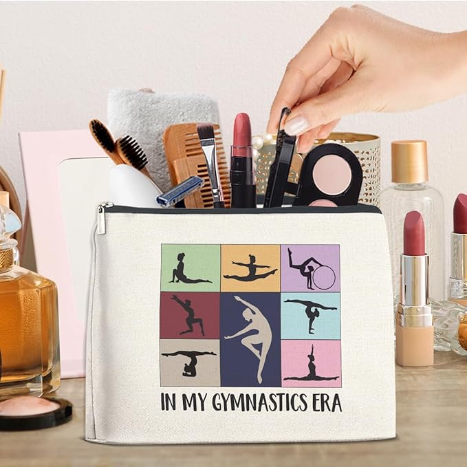 Gymnastics Gifts Makeup Bag, Gymnast Team Graduation Gift for Women Girls Thank You Appreciation Gifts for Gymnastics Coach Friend Coworker Gymnastic Stuff Accessories Cosmetic Travel Bag for Purse