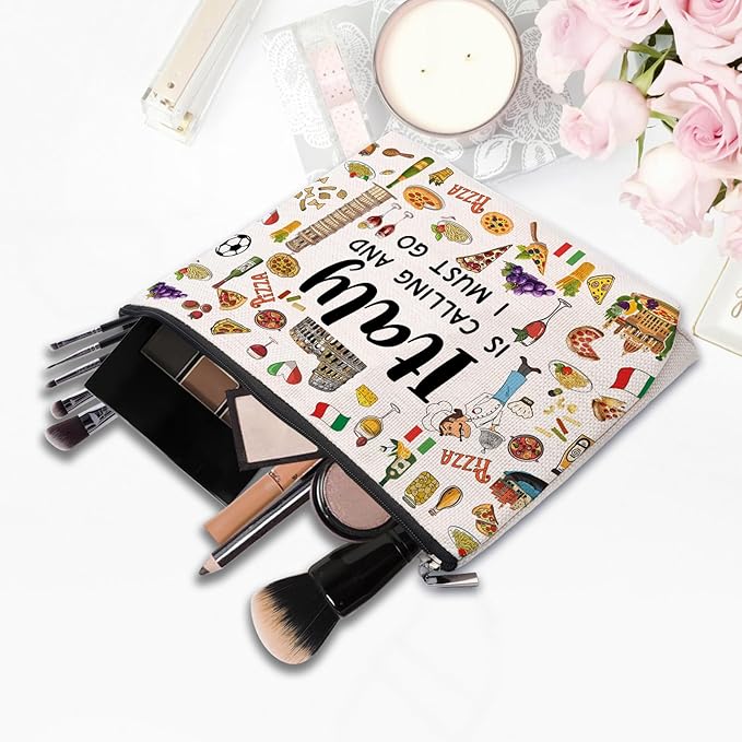 Italy Travel Gift Makeup Bag, Italy Lover Themed Gifts for Traveller Women Friends, Italian Travel Trip Essentials Souvenir, Italian Trip Gifts for Women Party Favors