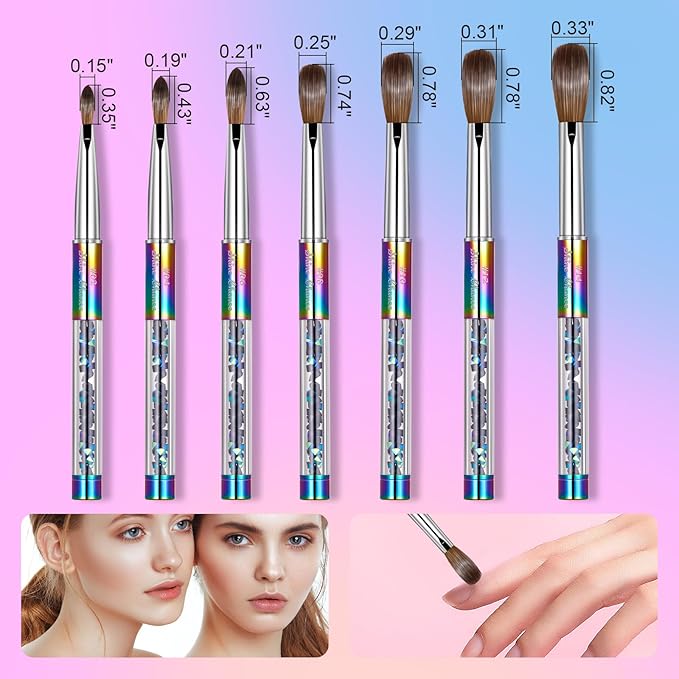 Acrylic Nail Brush Size 12, 100% Real Kolinsky Art Nail Brush for Acrylic Powder Application, Handmade Women Manicure Nail Extension Tool for Professional DIY Home Salon and Beginners