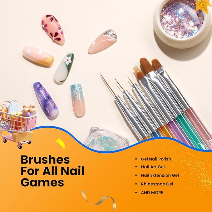 Beetles Gel Nail Art Brushes, 6 Pcs Double-Ended Fingernail Art Design Pens Gel Paint Liner Ombre Gradient French Tip Brush Dotting Pen Nail Brush Set, DIY Manicure Tools Gift for Women