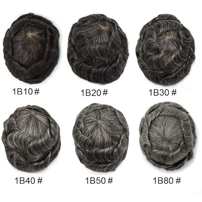 FACE MIRACLE Lace Front Mens Toupee Human Hair System Swiss Lace Center Toupee for Men Thin Skin PU Around Hair Replacement System V-Looped Mens Hair Wig Units 6"X9" 1B# OFF BLACK