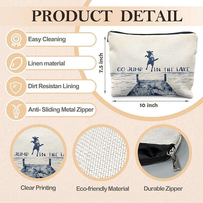 Funny Dog Makeup Bag, Dog Mom Lovers Gifts Cosmetic Bags for Women, Gifts for Lake Lovers, Go Jump in the Lake Funny Dogs Zipper Makeup Pouch