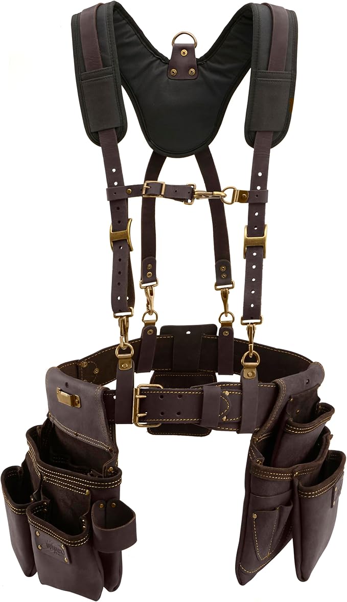 Ox Pro Construction Tool Belt - 22-Pocket Leather Tool Belt Pouches - (XL) Belt Made of Oil-Tanned Leather with Double-Stitching and Steel Rivets - OX-P263603