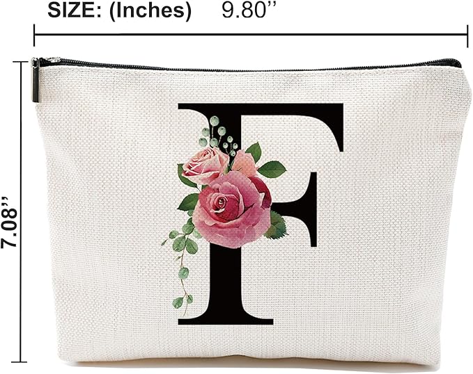 Initial A-Z Personalized Letter Makeup Bag, Monogrammed Bridesmaid Gifts/Presents Cosmetic Bag, Portable Stationery Storage Organizer Pouch, Friendship Love Travel Makeup Bags