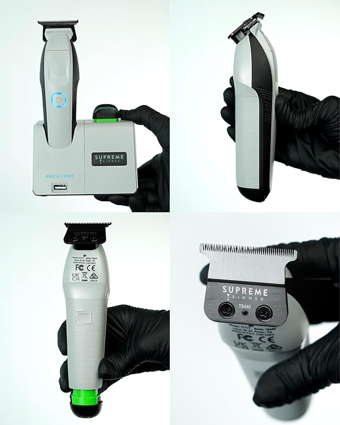 Supreme Trimmer Recharge ST777 – Professional Barber Trimmer with 2 Removable Batteries | 8000 RPM Motor, Zero Gap DLC Blades, Smart Charging Dock, USB-C Fast Charge