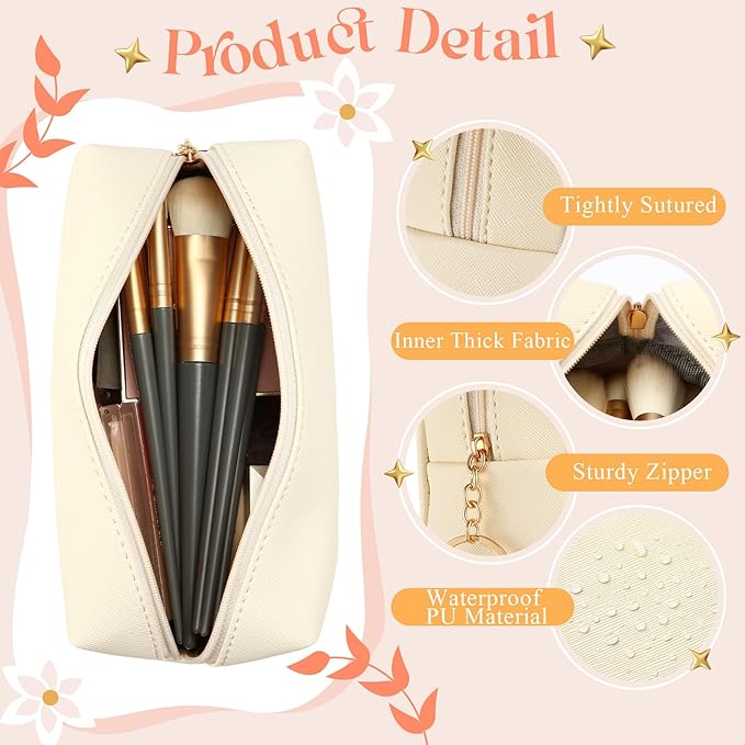 Chunful 24 Pcs Preppy Makeup Bag PU Leather Cosmetic Bag Bulk Makeup Plain Pouch Waterproof Toiletry Purse for Women Traveling Preppy Pencil Case Travel Purse Cosmetic(Beige)