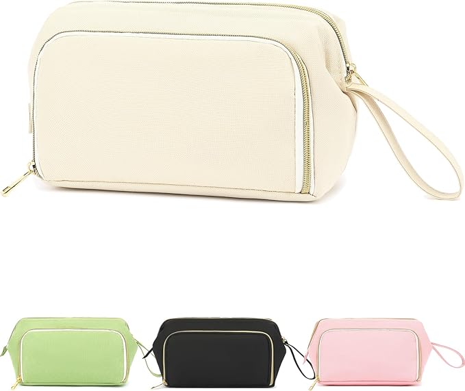 Travel Makeup Bag, Wide-open Cosmetic Bag Make Up Organizer Case with Brushes Pocket for Women, Large Family Toiletry Bag Skincare Pouch for Toiletries Accessories