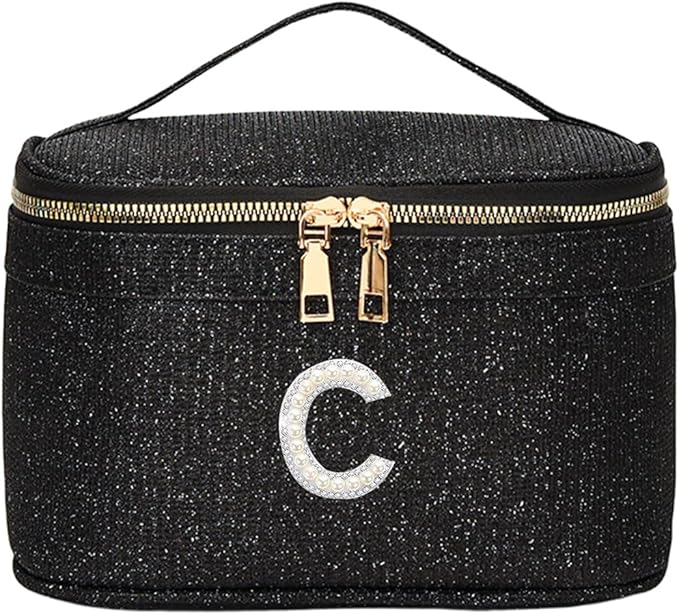 EURYNOME Makeup Bag with Custom Letter C, Water-Resistant Travel Organizer Pouch, (8.3x5.1x5.1 Inch) Cosmetic Case for Women