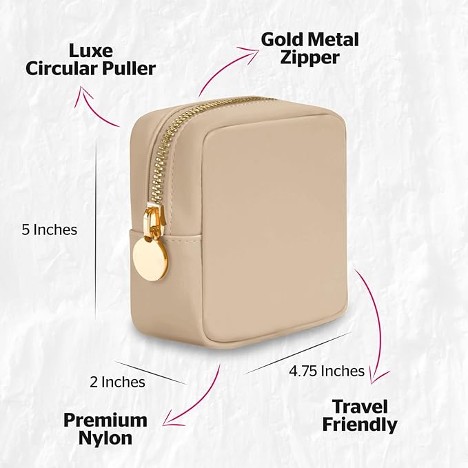 DANCOUR Small Makeup Bag For Purse - Makeup Bag Small Cosmetic Bag For Purse - Mini Pouch Travel Makeup Bag Zipper Pouches - Mini Cosmetic Bag For Purse Organizer For Women and Girls (Beige), (MKBAG)