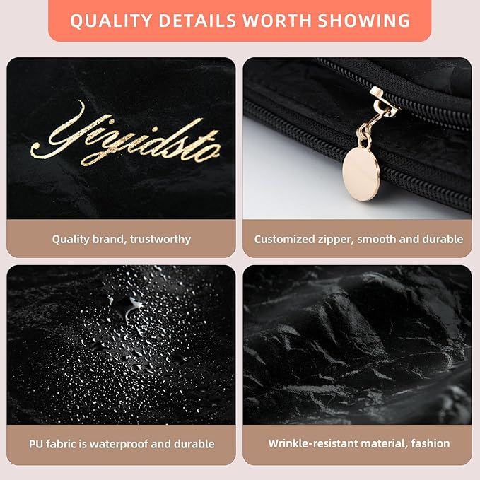 Cosmetic Bag Travel Makeup Bag Large Capacity Small Travel Zipper Pouch Makeup Organizer Bag for Women (Black-2 Pack)