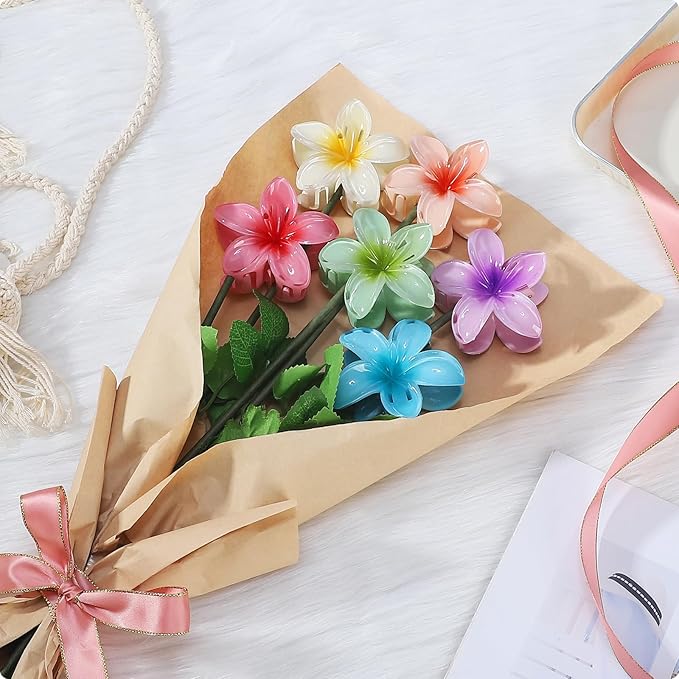 Flower Hair Clips 6 PCS Hawaiian Claw Clips for Vacation Hibiscus Hair Claw Clips Cute Large Hair Clips for Thick and Thin Hair Plumeria Hair Accessories for Women Girls - Hawai