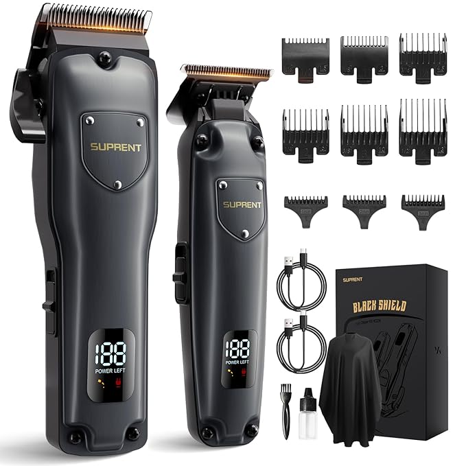 SUPRENT Hair Clippers for Men Professional, USB-C Rechargeable Cordless Clippers for Hair Cutting, Mens Hair Clippers and Trimmer Kit for Barber with LED Display for Barbers & Home Use