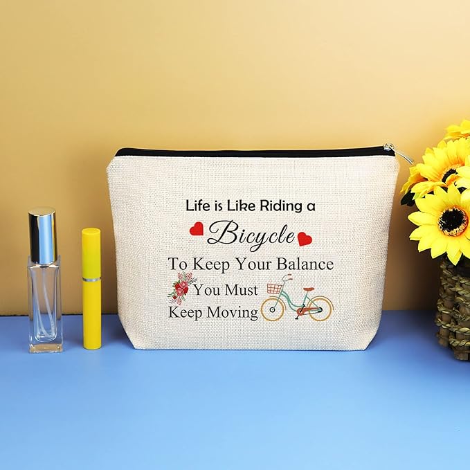 Inspirational Gifts for Women Friends Bicycle Makeup Bag Bicycle Bike Lovers Gift Travel Cosmetic Bag Cycling Gifts for Cyclists Biker Bicyclists Cyclist Gift Christmas Birthday Present For Girls