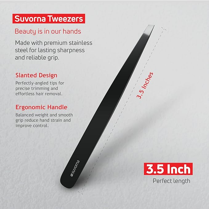 Suvorna Premium Beard & Mustache Set with Beard scissors for men, Straight Razor with blades- Facial Hair/Nose/Eyebrow Scissors - Slant Tweezers (6 Pcs Black)