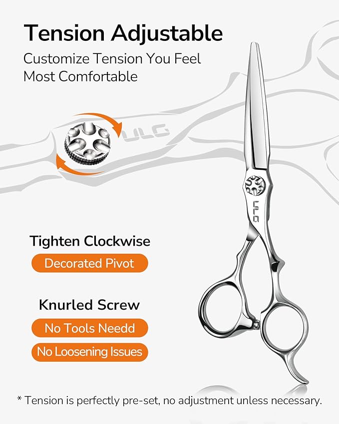 ULG Professional Hair Cutting Scissors 6.7”, Japanese 440C Stainless Steel, Barber Shears with Adjustable Tension Screw, Ergonomic Offset Handle, Razor Sharp Blades for Salon & Home Use