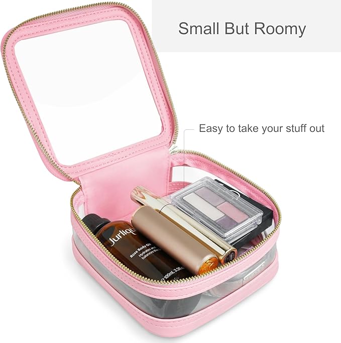 Clear Makeup Bag Travel Size Toiletry Bag Organizer Case Quality PU Leather Transparent Small Cosmetic Bag Car Bag for Essentials with Durable Zipper