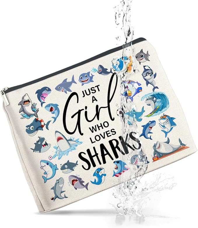 Shark Gifts Makeup Bag Sharks Lover Gifts Shark Gifts for Women Friend Sister Girl Birthday, Just a Girl Who Loves Sharks Zipper Makeup Pouch
