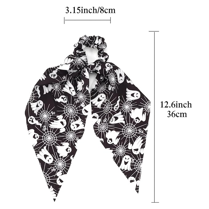 Halloween Hair Ties for Women Girls Spooky Ghost Spider Web Hair Scrunchies Black White Hair Tie Ribbon Hair Bows Halloween Party Gifts Hair Accessories