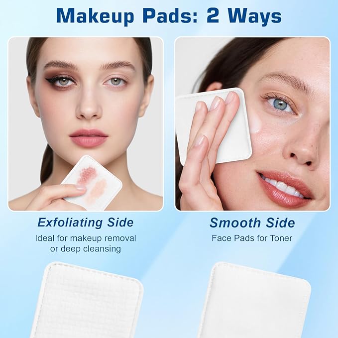 Organic Cotton Face Pads – 120 Count, Lint-Free Makeup Remover Pads – Textured & Ultra-Soft Sides for Gentle Cleansing – Thick Cotton Rounds for Sensitive Skin