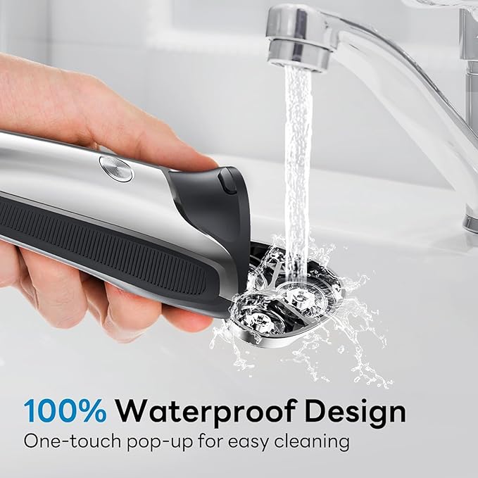 Electric Razor for Men, 100% Waterproof, Gentle on Sensitive Skin, Wet & Dry Rotary Electric Shavers for Men, Pop-up Beard Trimmer, 120 Min Shaving, 1.5H Fast Charge, Ergonomic Men's Shaver
