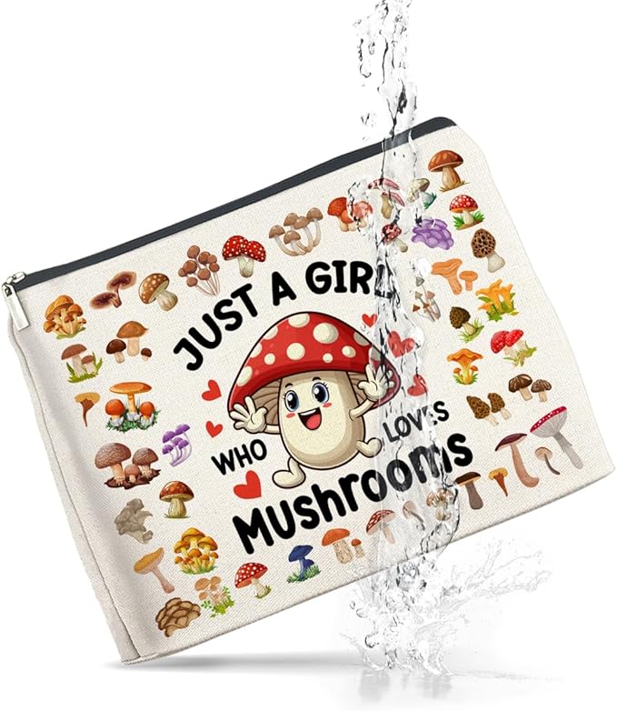 Mushroom Gifts Makeup Bag Mushroom Gifts for Women Teen Girls Sister Friend, Mushroom Lovers Gifts, Just a Girl Who Loves Mushrooms Zipper Makeup Pouch