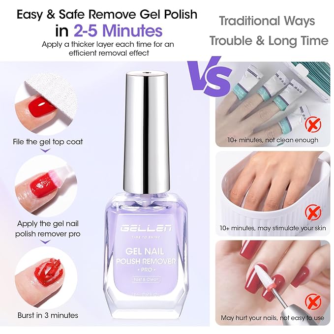 Gellen Gel Nail Polish Remover, Gel Remover for Nails Quickly in 2-5 Minutes, Easy Use No Need to Soak or Wrap, Professional Nail Gel Remover Kit, Gellen Gel Polish Remover Pro
