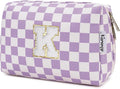 Narwey Birthday Gifts for Women Teen Girls Kids Personalized Initial Makeup Bag Monogram Preppy Cosmetic Bag Trendy Stuff 6 8 10 11 12 13 14 16 18 Years Old Travel Toiletry Bag (Purple K)