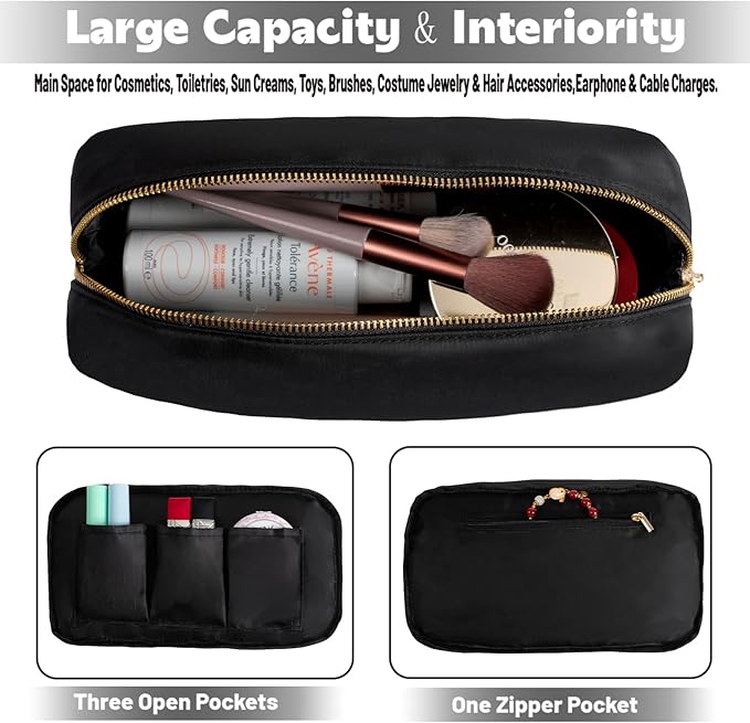 Travel Essentials Makeup Bag for Women Water-resistant Toiletry Organizer Nylon Cosmetic Pouch Preppy Stuff