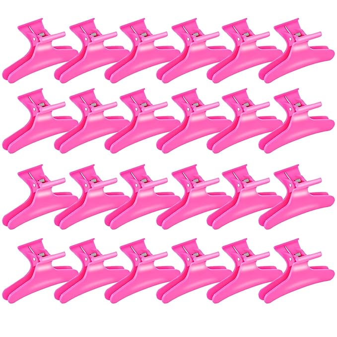 Ondder 24 Pcs Hot Pink Butterfly Hair Claw Clips for Styling Sectioning Styling Makeup Hair Sectioning Clips for Makeup Cutting Coloring Hair Accessories for Women Girls