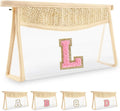 Small Boho Straw Initial Letter Makeup Bag Personalized Gift ,Cute Clear Chenille Patch Makeup Bag With Zipper,Trendy TSA Approved Travel Toiletry Bag,Gift for Women Girls Birthday Friend, Letter L