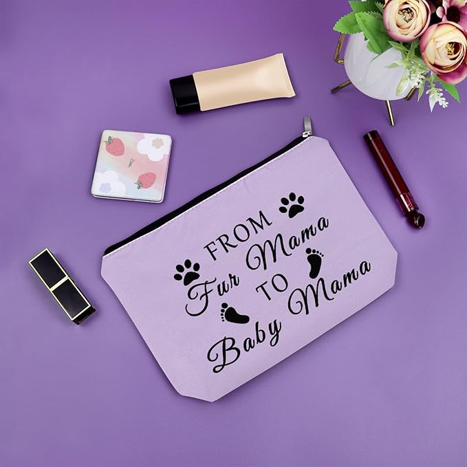 Sazuwu Purple Makeup Bag - Travel & Daily Use Cosmetic Case - Women's New Mom Gifts, Baby Shower, Pregnancy Announcement, Mother's Day, Purple