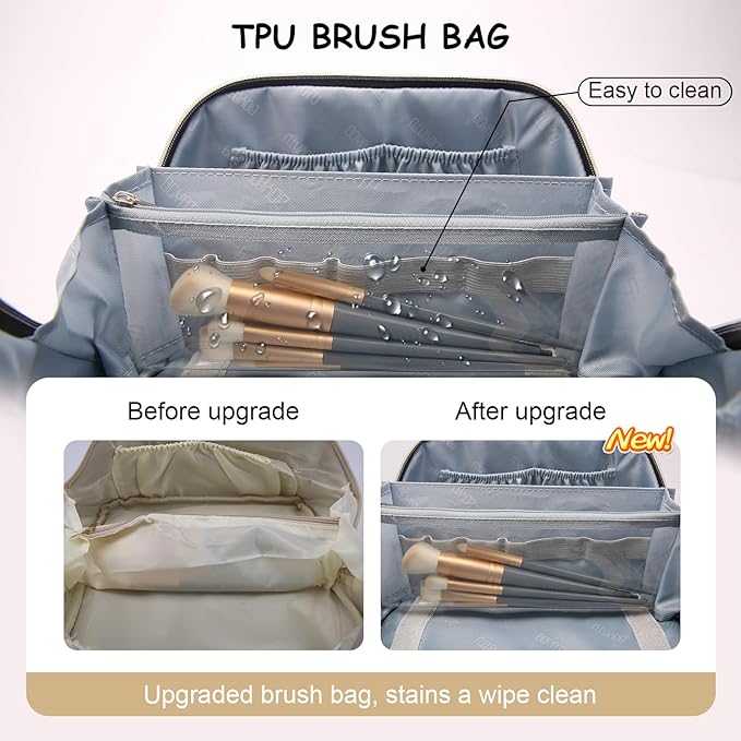BOYATU Travel Makeup Bag for Women: Cosmetic Organizer Bag with Compartments - Leather Make up Bags Set of 3 (G-2-White)
