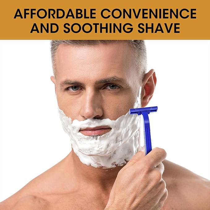 CXYARY 50 Pcs Disposable Razors With Lubricating Strip, 2 Blade Razors with Clear Safety Cap, Disposable Razors Bulk for Men Women, Multipurpose Portable Shave Razor for Bathing Hotel Travel, Blue