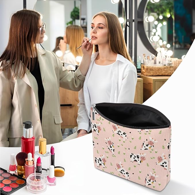 Cow Gifts, Cow Print Stuff Makeup Bag, Cosmetic Bag Travel Pouch, Animal Lovers Friendship Graduation Birthday Gifts for Women Girls Daughter Sisters Wife Best Friend